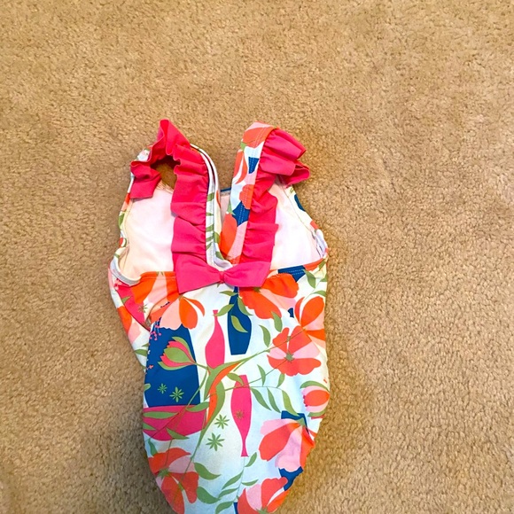 Ruffle Butts Pink and Coral Floral Swimsuit - Picture 4 of 11